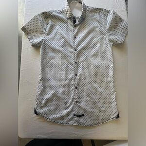 ENGLISH LAUNDRY BUTTON UP DRESS SHIRT WHITE W/ BLUE PATTERNS MENS SIZE MEDIUM